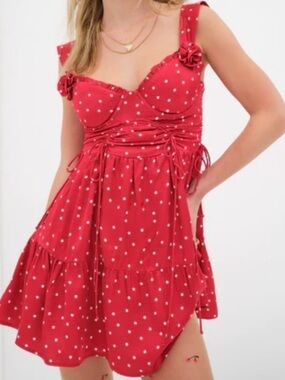 For Love & Lemons Willa Ditsy Dot Red Polka Dot Mini Dress